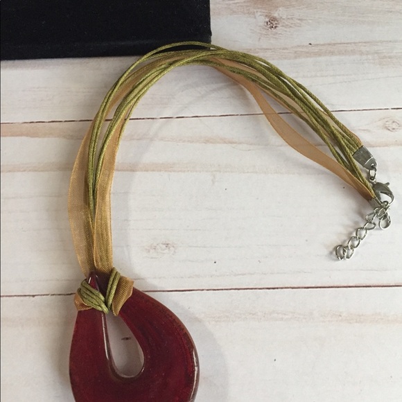 Necklace With Ribbon And Cord With Italian Glass Necklace Brand New OSFM - Picture 2 of 5